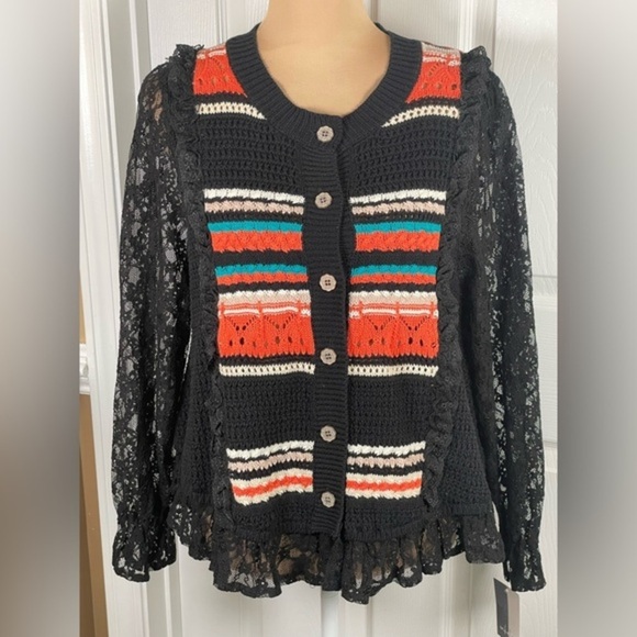 Pol Knit And Lace Multicolored Sweater NWT Medium - Picture 8 of 10